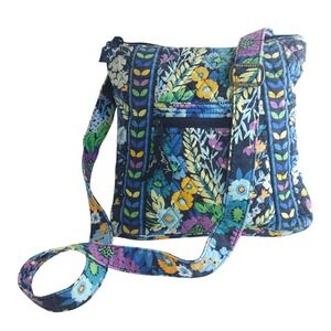 Vera Bradley Nightingale Blue Floral Quilted Cotton Lizzy‎ Crossbody Bag Purse